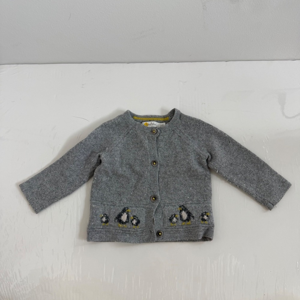 Miniboden Penguin Motif Wool Cardigan Size 6-9 Months